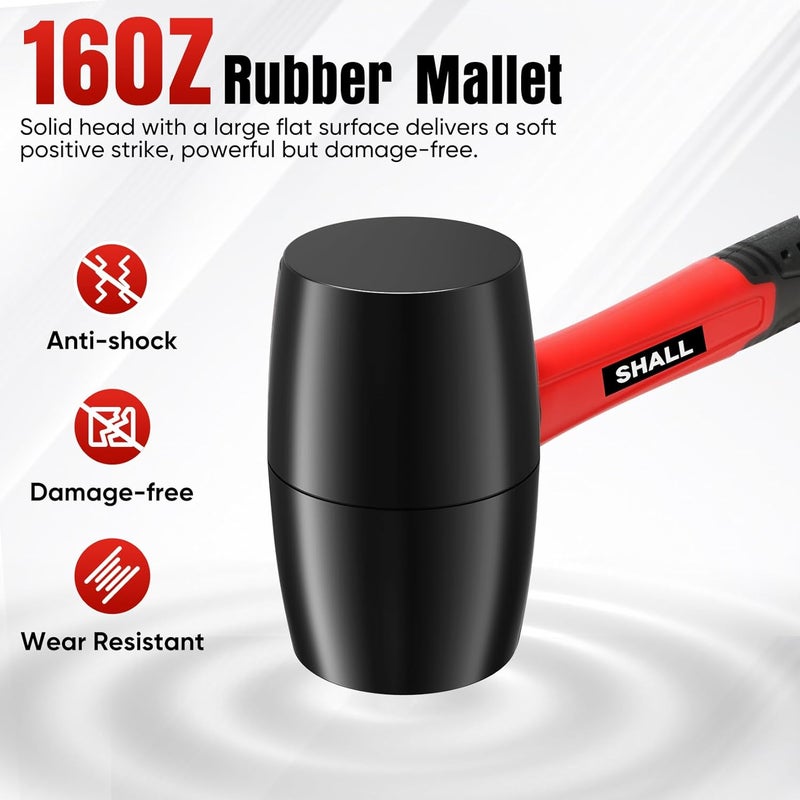 SHALL 2-Piece Rubber Mallet Hammer Set, 16oz Rubber Hammer Mallet & 40mm Double-Faced Soft Mallet, Shockproof Fiberglass Handle with Cushion Grip, Damage-Free to Flooring, Tile, Crafts and Wood Work - Image 3